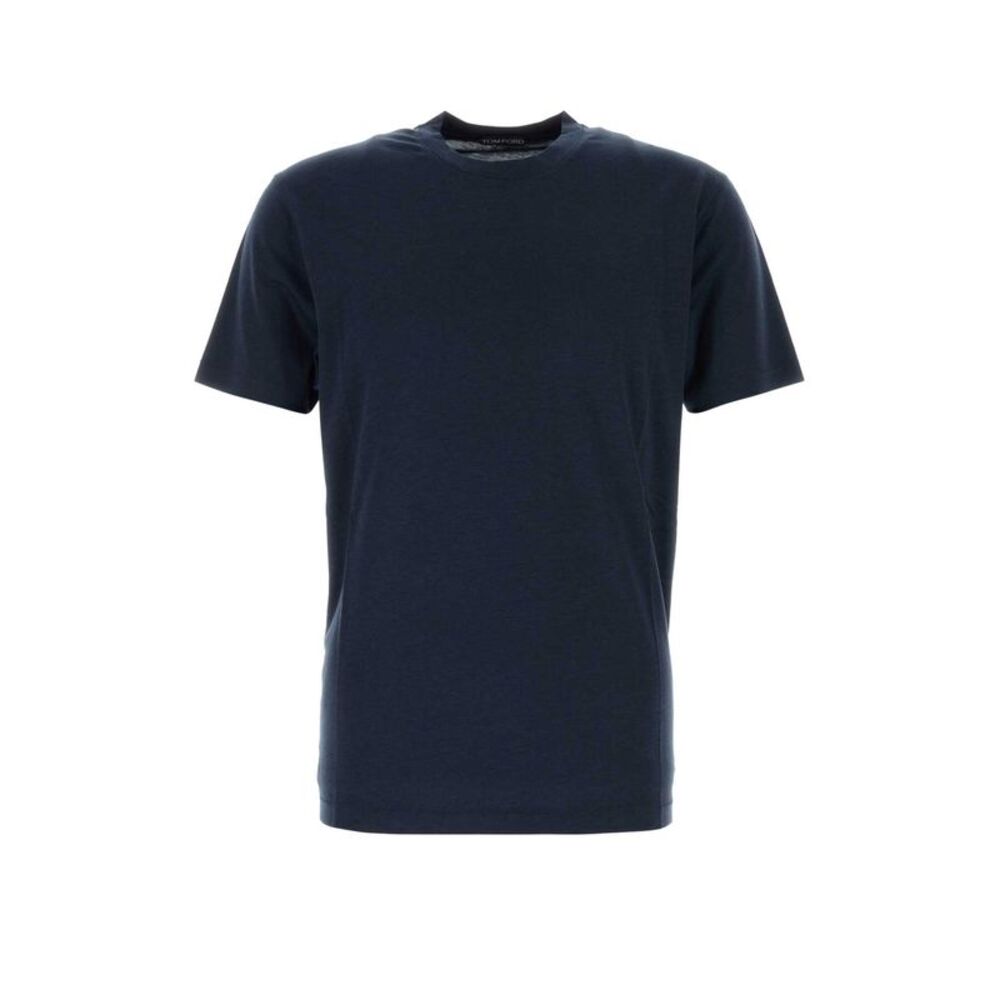 Tom Ford Men Dark Blue Lyocell Blend T-Shirt